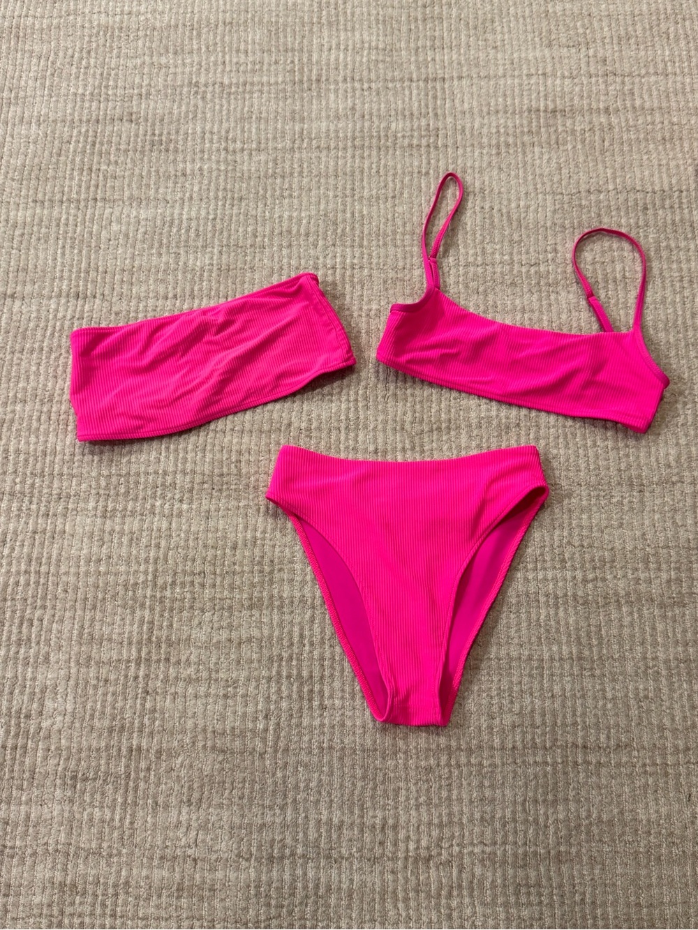 Frankie's Bikinis Hot Pink Ribbed 3-Piece Bikini Set 🌺
